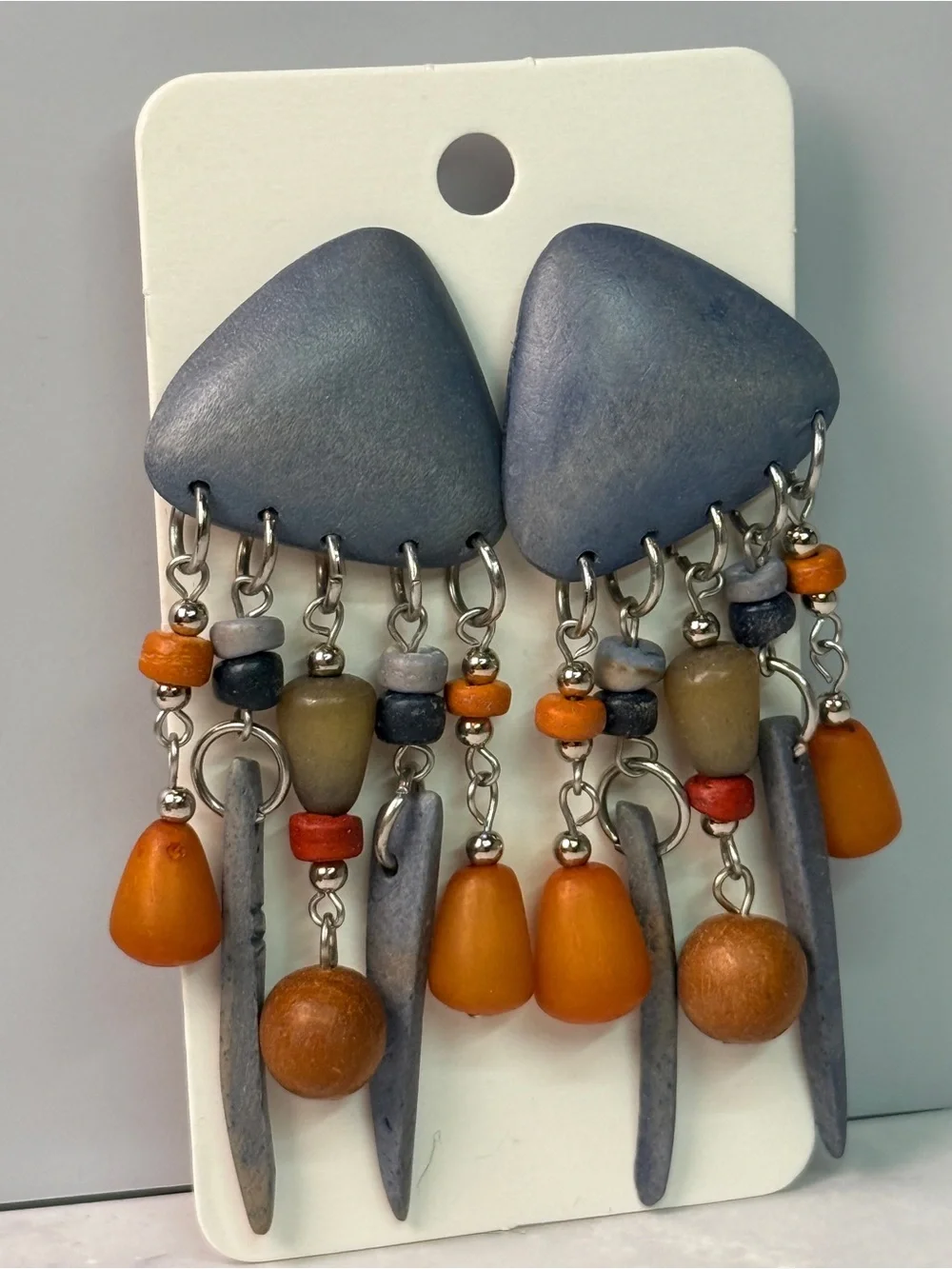 🚨3 for $15🚨 Vintage Boho Wood and Stone Bead Chandelier Dangle Earrings